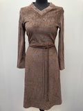 womens  waist belt  vintage  valour  v neck  Urban Village Vintage  urban village  stripey  Stripes  striped dress  striped  orange  midi dress  midi  long sleeves  long sleeved  long sleeve  dress  brown  belted dress  70s  1970s  12