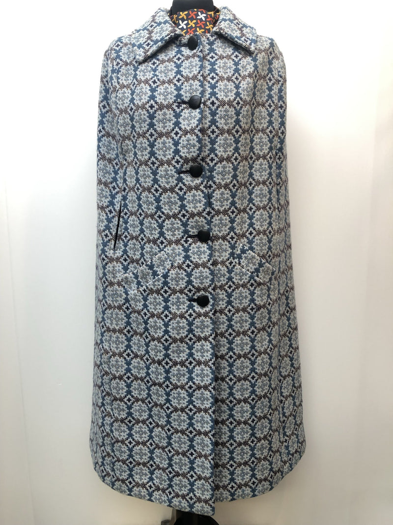 womens  Welsh Woollens  welsh wool  welsh  vintage  Urban Village Vintage  turqoise  tapestry  MOD  L  cape  blue  60s  1960s