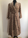 wrap dress  womens  vintage  Urban Village Vintage  urban village  silky  silk  Paisley Print  paisley inspired  paisley  made in england  long sleeve  lapels  kay sidney model  dress  burgundy  belted dress  belted  belt detail  belt  70s  1970s