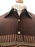 vintage  Urban Village Vintage  urban village  stripe print  mens  long sleeve  L  dagger collar  collar  chest pockets  button fastening  brown  big collar  Amorial  70s  1970s