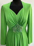1970s Deadstock Green Long Sleeve Maxi Evening Party Dress - Size UK 10