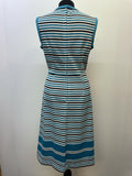 zip  womens  white  vintage  Urban Village Vintage  urban village  stripey  Stripes  striped dress  striped  stripe  sleeveless  MOD  midi dress  midi  high neck  fitted dress  dresses  dress blue  dress  blue  back zip  60s  1960s  12