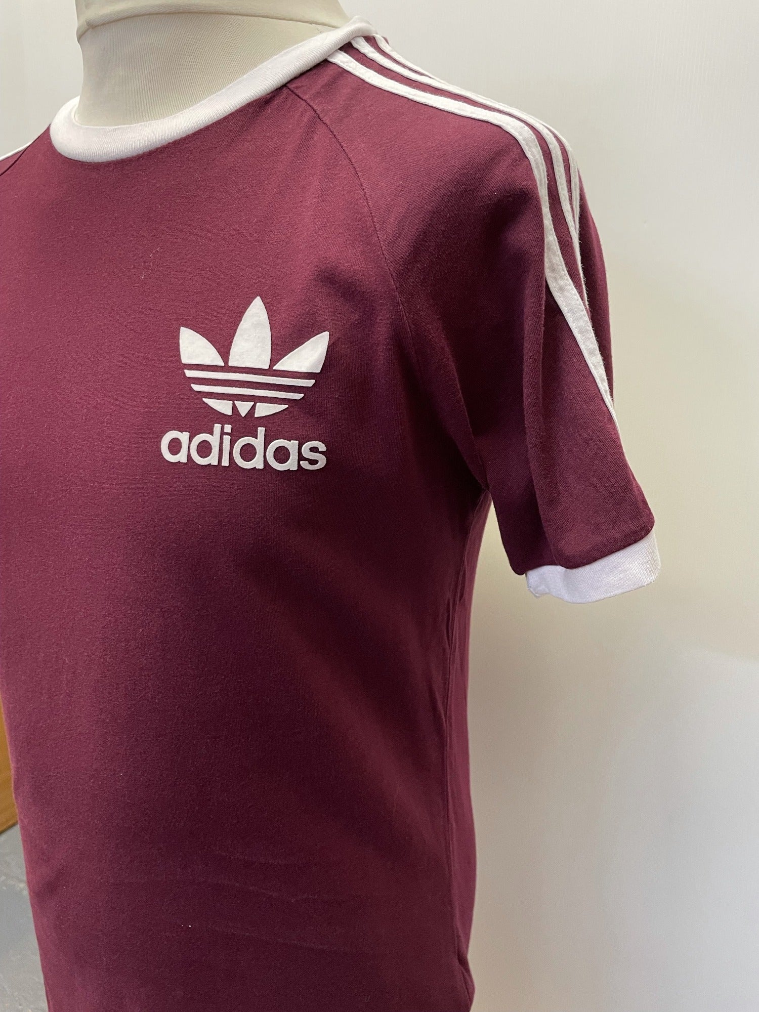 Retro Adidas Ringer Tee in Burgundy Size M Urban Village