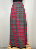 Vintage 1970s Wool Patterned Maxi Skirt in Red and Blue - Size UK 8