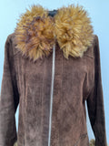 zip front  zip  womens  vintage  Urban Village Vintage  urban village  Suede Jacket  Suede  sheepskin collar  Sheepskin  pockets  long sleeve  hippy  hippie  dark brown  brown  70s  1970s  12