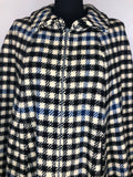 wool  womens  white  wetherall  waistcoat  vintage  S  MOD  long  gingham  full length  cape  blue  black  60s  1960s