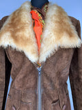 zip front  zip  womens  vintage  Urban Village Vintage  urban village  Suede Jacket  Suede  sheepskin collar  Sheepskin  pockets  long sleeve  Jacket  hippy  hippie  Deybridge Wells  dark brown  coat  brown  70s  1970s  10