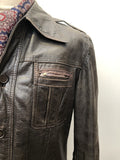 vintage  Urban Village Vintage  urban village  stitch detailing  stitch detail  soft leather  pockets  mens  M  long sleeve  Leather Jacket  Leather Coat  Leather  Jacket  dagger collar  collar  brown stitch  brown leather  brown  big collar  70s style  70s  1970s