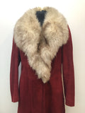 womens  vintage  Urban Village Vintage  suede  sheepskin  red  Loewe  Jacket  fur collar  fox fur  coat  70s  70  1970s  12