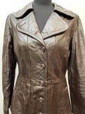 womens  vintage  Urban Village Vintage  Leather Jacket  Leather Coat  Leather  lapels  Jacket  full length  brown  70s  70  1970s  10