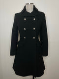 1970s Black Fitted Double Breasted Military Coat - Size UK 6