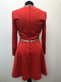 womens  waist belt  vintage  v neck  Urban Village Vintage  Red  midi dress  midi  long sleeve  Embroidered  dress  detailing  8  70s  1970s