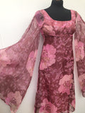womens  vintage  retro  maxi dress  long sleeve  full length  floral print  dress  brown  bell sleeve  angel sleeve  70s  6  1970s urban village vintage