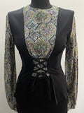 vintage  purple  psychedelic  psych  peplum  peasant  midi length  midi dress  midi  long sleeve  lace up  hippy  hippie  gypsy  folk  fitted waist  festival  dress  boho  black  8