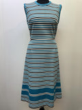 zip  womens  white  vintage  Urban Village Vintage  urban village  stripey  Stripes  striped dress  striped  stripe  sleeveless  MOD  midi dress  midi  high neck  fitted dress  dresses  dress blue  dress  blue  back zip  60s  1960s  12