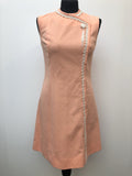 1960s Sleeveless Embroidered Dress in Peach - Size 8