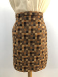 zip  womens  vintage  Urban Village Vintage  urban village  square pattern  Skirts  skirt  MOD  mini skirt  high waisted  front zip  front pockets  brown  60s  6  1960s