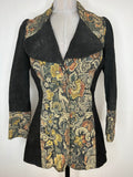 womens  vintage  Urban Village Vintage  urban village  tapestry design  Suede Jacket  Suede  pockets  MOD  long sleeve  Jacket  collar  coat  black  big collar  belt  60s  60  1960s  1960  10