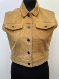 womens jacket  womens  waistcoat  vintage  Urban Village Vintage  urban village  tan  Suede Jacket  Suede  sleevless  press stud fastening  press stud  pockets  cut off  chest pockets  70s  1970s  12