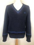Fred Perry Chunky Knit V-Neck Jumper in Navy - Size M