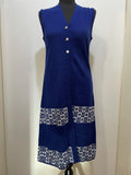 Womens 1970s Long Blue Sleeveless Button Down Pinafore Cardigan - Size UK 10