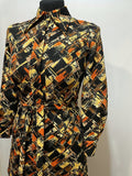 womens  vintage  Urban Village Vintage  urban village  patterned dress  patterned  pattern  long sleeves  long sleeved  long sleeve  dress  dagger collar  collared dress  collared  collar dress  collar  button up  button front  button  big collar  Belted waist  belted  belt detail  belt  autumnal  autumn  8  60s  1960s