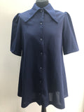 1970s Short Sleeve Blouse in Navy - Size UK 12