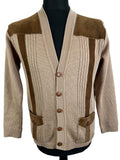 Vintage 1970s Knit and Suede Cardigan in Beige and Brown - Size S