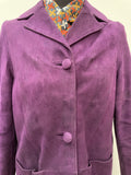 womens  vintage  Urban Village Vintage  urban village  Suede Jacket  Suede  retro  purple  pockets  MOD  midi dress  midi  long sleeve  lining  lapels  Jacket  decorative buttons  button down  button detail  60s  1960s  14
