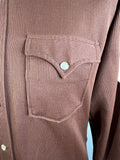 recycle recycable sustainable Eco Eco friendly recycled sustainable slow fashion thrift thrifted reuse ethical shop store online concious fashion second hand preloved save the planet zero waste clothes clothing style fashion UK Birmingham western vintage Urban Village Vintage urban village Shirt ribbed design retro Ranchwear Permanent Press pearl snap fastening pearl snap M Long Tail long sleeves Long sleeved H Bar C dagger collar brown 70s 1970s