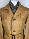vintage  Urban Village Vintage  urban village  pockets  mens  long sleeve  Leather Jacket  Leather  L  camel  brown  Belted waist  belted jacket  belted  belt  70s  1970s