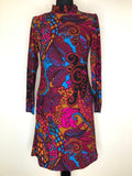 1960s Psychedelic Long Sleeve High Neck Dress - Size UK 10