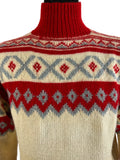 vintage  Urban Village Vintage  urban village  thick  sweater  ski jumper  scandinavian  scandi  Red  polo neck  patterned  pattern  nordic  mens  M  long sleeve  knitwear  knitted  knit  icelandic  high neck  heavyweight  cream  christmas jumper  christmas  70s  1970s