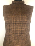 womens  vintage  roll neck  retro  print dress  MOD  high neck  fully lined  dress  checkered  check  brown  8  60s  1960s