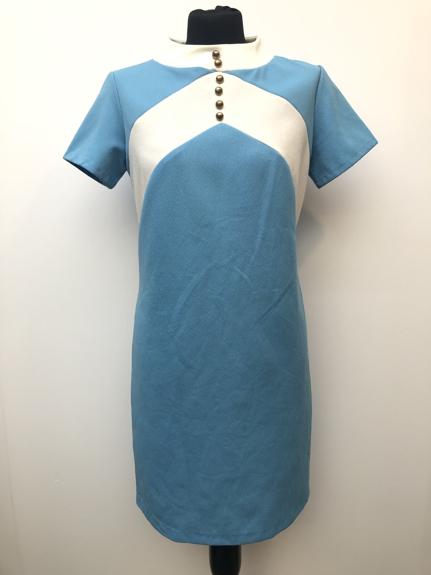 1960s Chevron Front Dress in Blue and White - Size 12 - Urban Village Vintage UrbanVillageVintage 1960s Chevron Front Dress in Blue and White - Size 12 - Urban Village Vintage UrbanVillageVintage