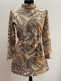 1960s Psychedelic Print Belted Micro Mini Long Sleeve Roll Neck Mod Dress - Size UK 10