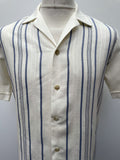 white  vintage  Urban Village Vintage  urban village  summer  stripey  Stripes  striped  stripe  Shirt  S  Mens Shirts  mens  cuban  collar  button down  blue stripes  blue  bhs  70s  1970s