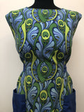 womens  vintage  Urban Village Vintage  sleeveless  open back  green  ethnic print  dress  collared dress  blue  60s  1960s  14