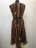 womens  vintage  Urban Village Vintage  Stripes  short sleeve  Orange stripes  midi  dress  black  70s  1970s  10