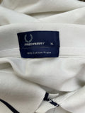 XL  white  vintage  Urban Village Vintage  urban village  tipped  summer top  summer  stripey  Stripes  striped  stripe  short sleeved  short sleeve  retro  pockets  pocket detail  MOD  mens  logo  Fred Perry  embroidered logo  Cotton  chest pockets  100% cottton