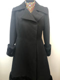 Vintage 1970s Coat with Faux Fur Trim and Cuffs by Mansfield Original in Black - Size UK 10