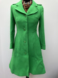 womens mac  womens jacket  womens coat  womens  Winter Coat  vintage  Urban Village Vintage  urban village  retro  overcoat  MOD  long length coat  long coat  lapels  Jacket  Green  coat  button down  button  Aquascutum  8  60s  1960s