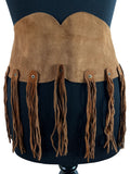 Vintage 1960s Suede Fringed Hippie Festival Wide Waist Belt in Brown - Size S