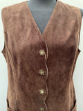 womens jacket  womens coat  womens  waistcoat  vintage  vest  Urban Village Vintage  summer  Suede Jacket  Suede  scalloped  press stud fastening  Jacket  decorative buttons  dark brown  brown  70  60s  1970s  1960s  14