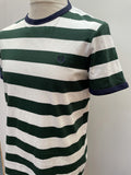 white  vintage  Urban Village Vintage  urban village  top  tee  t shirt  summer top  summer  stripey  Stripes  striped  stripe lining  stripe  retro  MOD  mens  Logo design  logo  Green  Fred Perry  embroidered logo  Cotton