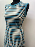 zip  womens  white  vintage  Urban Village Vintage  urban village  stripey  Stripes  striped dress  striped  stripe  sleeveless  MOD  midi dress  midi  high neck  fitted dress  dresses  dress blue  dress  blue  back zip  60s  1960s  12