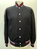 white stripes  white  vintage  varsity  Urban Village Vintage  retro  Red  press stud fastening  Navy Jacket  Navy  Mens Bomber jacket  mens  M  Jacket  indigo  elasticated  denim  bomber jacket  bomber  blue