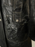 womens jacket  womens coat  womens  vintage  urban village  soft leather  small  pockets  Leather Jacket  Leather  large collar  Jacket  button down  button  Black Leather  Black Jacket  black  Belted waist  belted jacket  8  70s  70  1970s