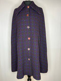 Vintage 1960s Welsh Wool Tapestry Long Cape in Purple - Size M-L