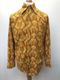 vintage  Urban Village Vintage  urban village  top  Shirt  Printed T-Shirt  printed shirt  printed  print  orange  Mens Shirts  mens  long sleeves  Long sleeved top  long sleeve  Lens  floral shirt  floral  dagger collar  button  70s  1970s